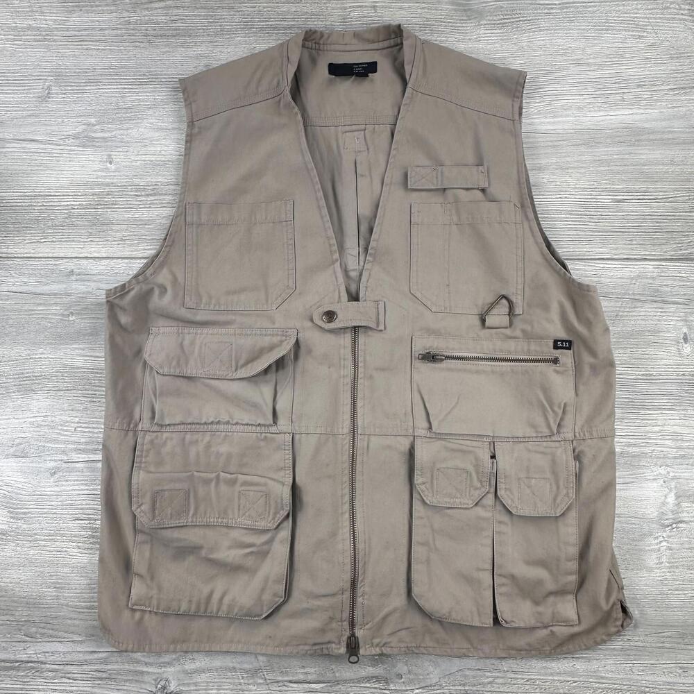 511 Tactical Vest Mens Large Beige Off White Heavy Ripstop Canvas Utility EUC